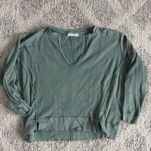 Free People We The Free Oversized Thermal Waffle Knit Top Size XS Light Green